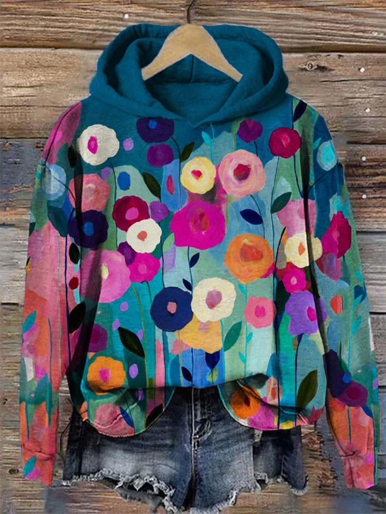 Romantic Flowers Colorful Art Cozy Hoodie  artssus