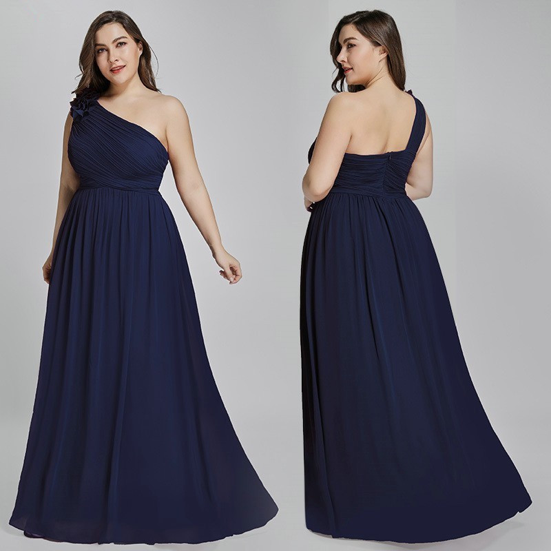 Plus Size One Shoulder Chiffon Long Prom Dresses