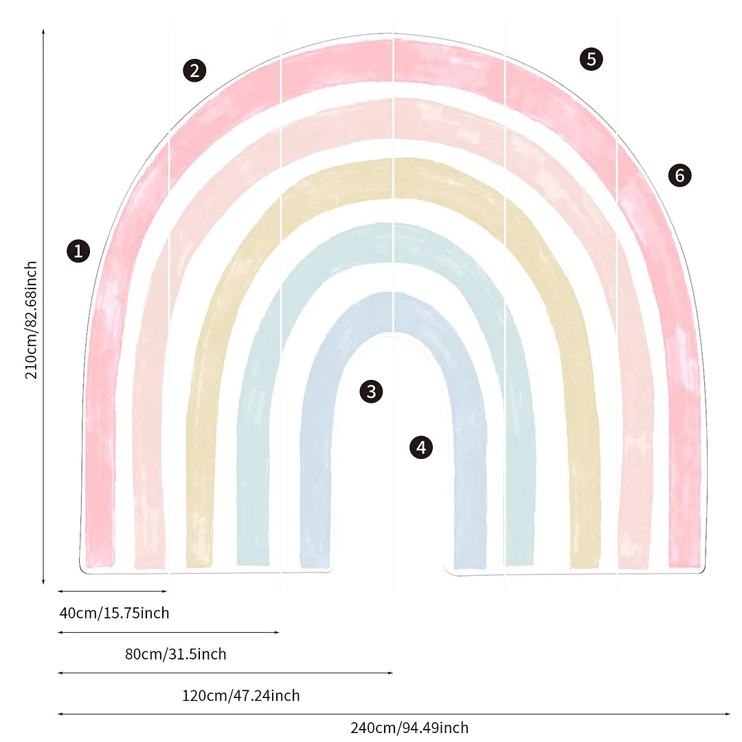 Large Watercolour Rainbow Wall Stickers for Kids Room Living Room Nursery Home Decor Colorful Rainbow Mural Self-adhesive Fabric