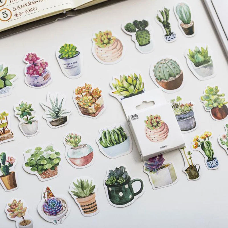 50 Pcs/Set Cute Green Plant Cactus Stickers Diy Decoration Planner Scrapbooking Diary Album Stick Label Journal Sticker