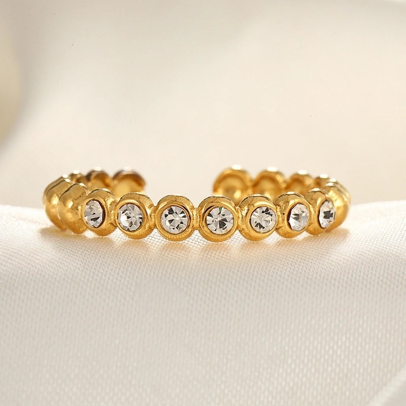 2 Pieces Modern Style Classic Style Geometric Leaf Heart Shape 304 Stainless Steel Zircon 18K Gold Plated Plating Open Rings