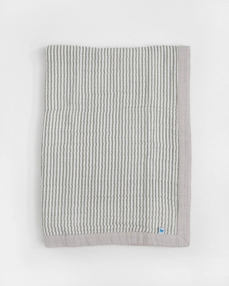 Cotton Muslin Baby Quilt - Grey Stripe