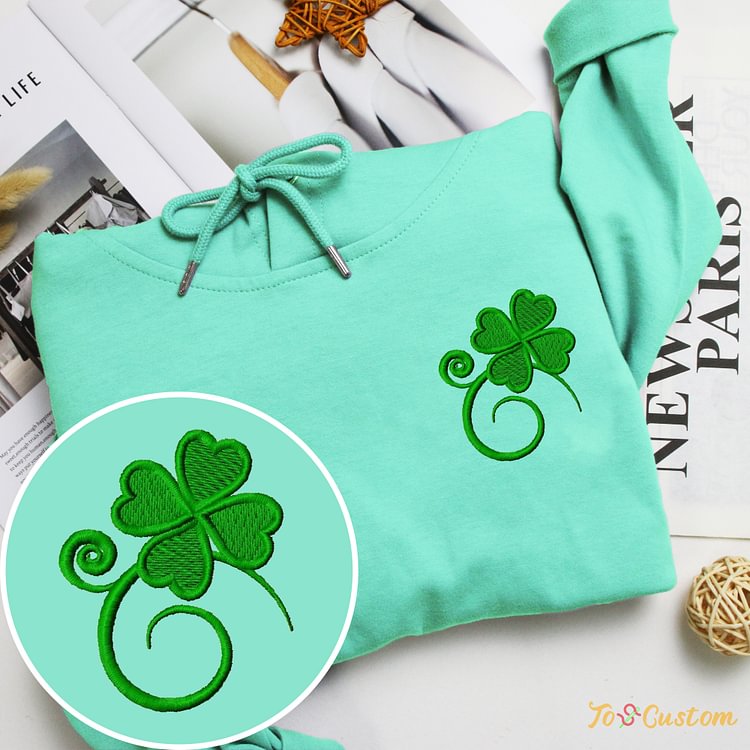 TOSCUSTOM™ St. Patricks Day Shamrock Crewneck Embroidered Sweatshirts