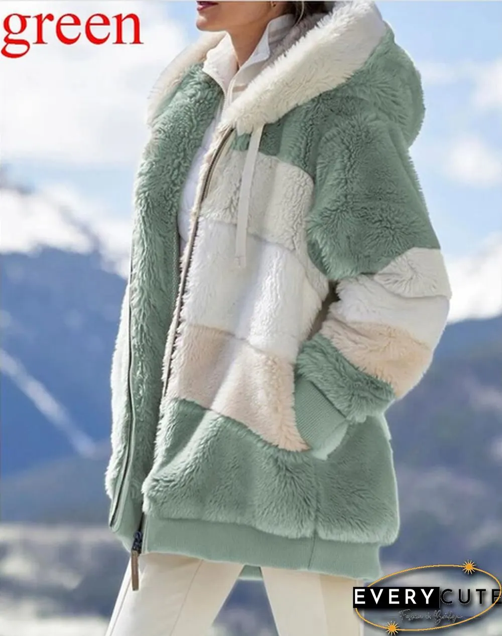 New Winter Womens Fashion Jacket Hooded Warm Plush Loose for Women Patchwork Outerwear