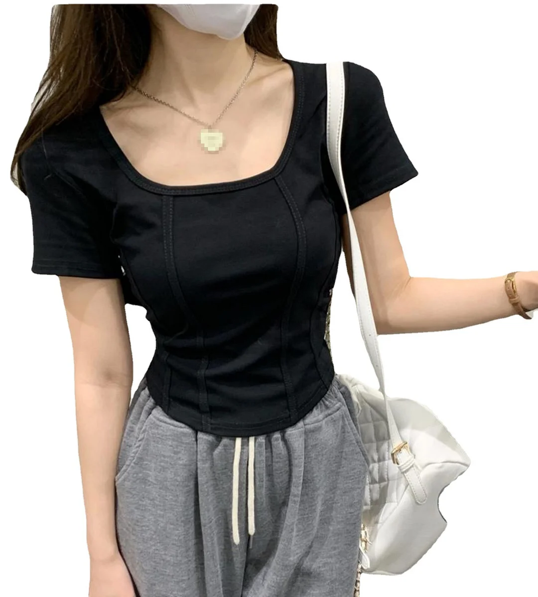 Uveng Uveng Collar T-Shirt Women's Summer Korean Version 2024 New Spice Girl Design Sense Slim Slim Short Short-Sleeved Jacket