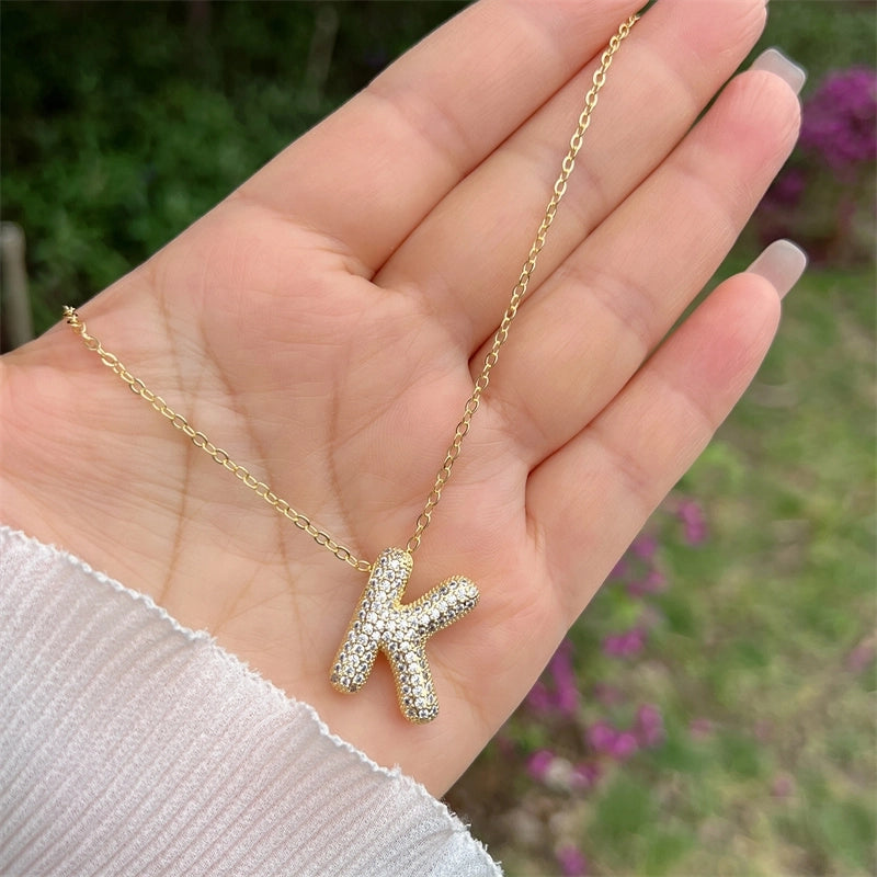 Copper 18K Gold Plated Hip-Hop Minimalist Classic Style Polishing Inlay Letter Zircon Pendant Necklace