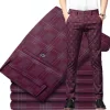 straight-leg plaid slacks
