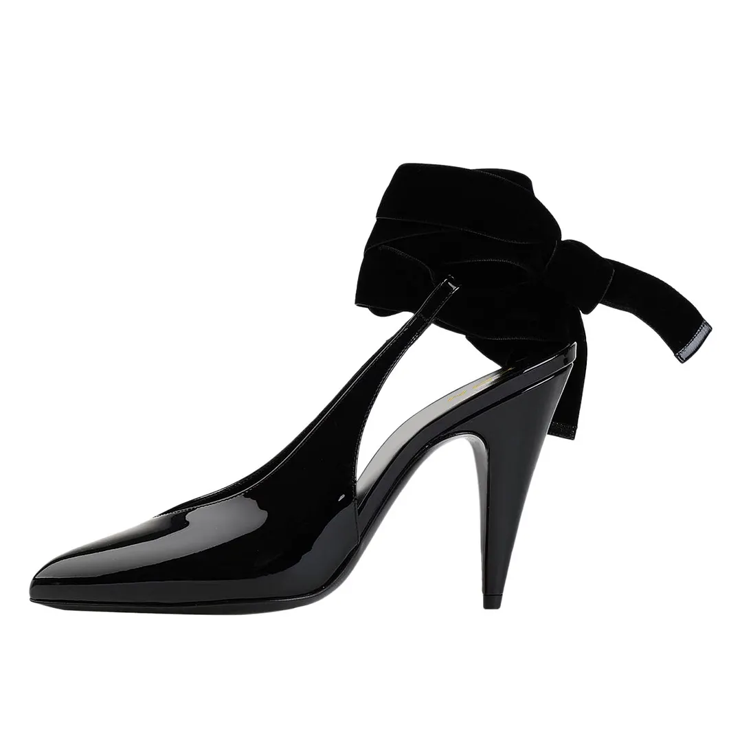 Pointed Toe Slingback Bow Heels Elegant Black Pumps for Women