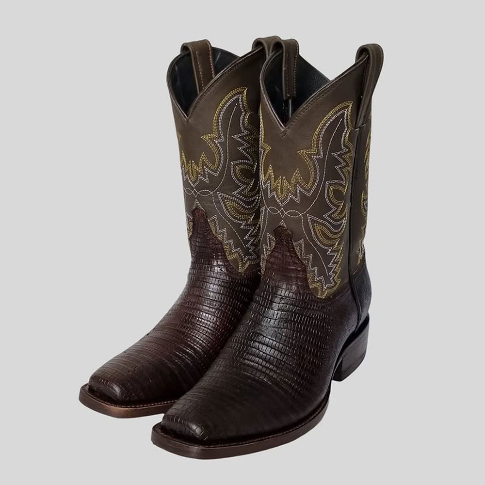 Chocolate Brown Embroidered Wing Short Square Toe Cowgirl Boots Nicepairs