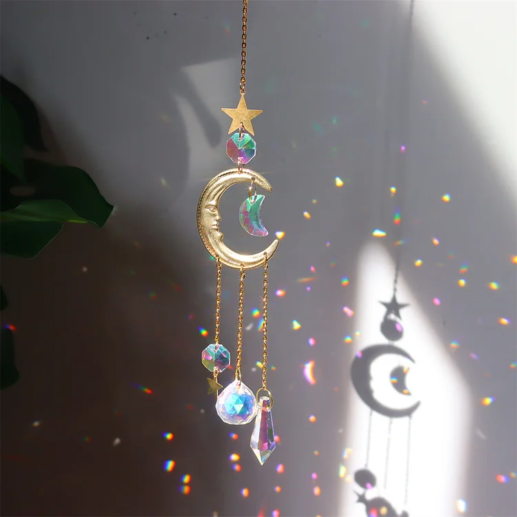 Wind Chime Light Catcher Hanging Ornament Pipa Crystal Moon Prism Decor (D)
