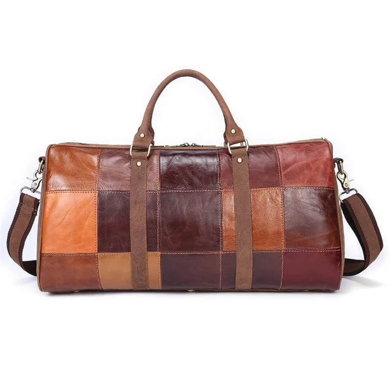 Unisex Leather Large Capacity Multicolor Patchwork Duffel Bags Travel Bag