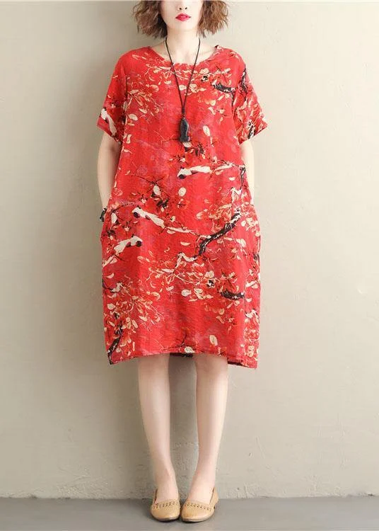 Chic prints red Chiffon clothes short sleeve Dresses summer Dresses