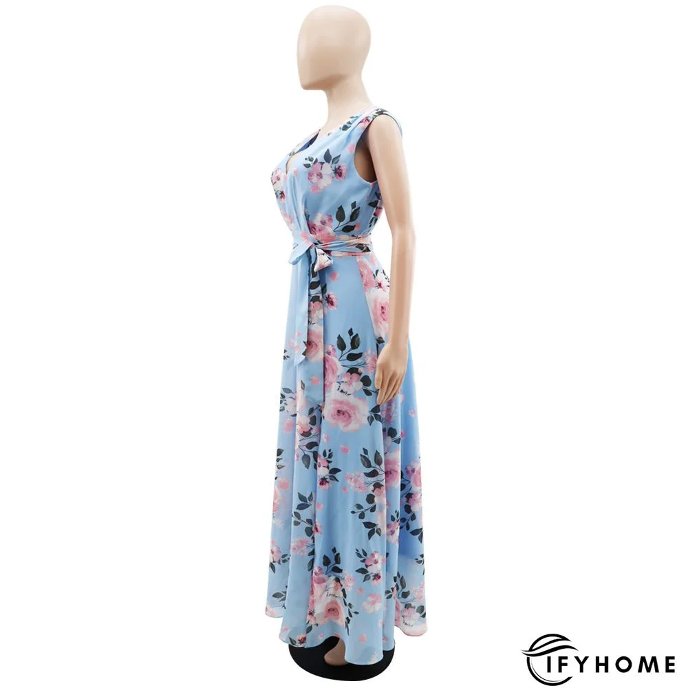 Elegant Chiffon Sleeveless Summer Print Slit Dress | IFYHOME