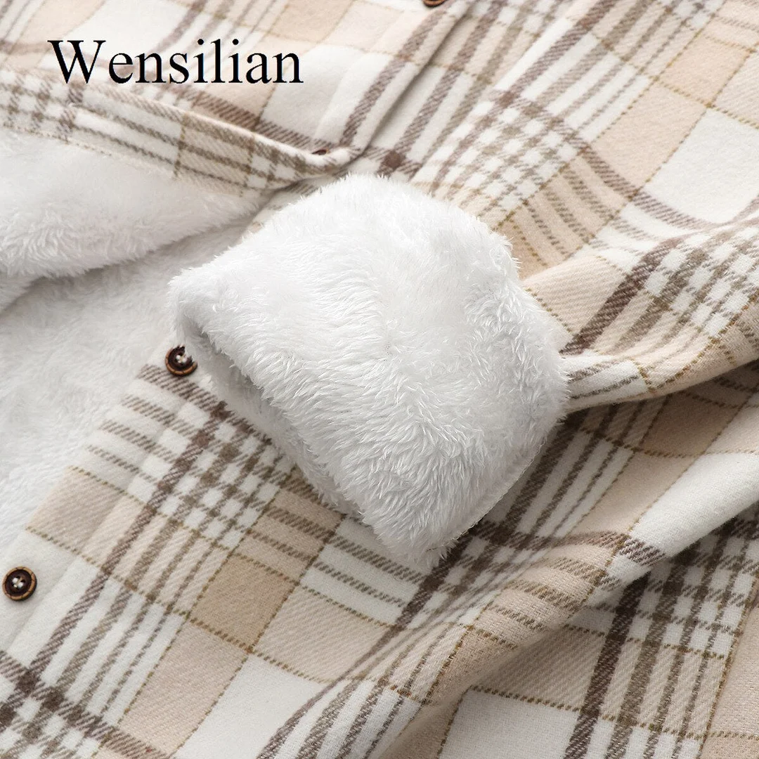 Thick Velvet Plaid Shirts Women Winter 2021 Fashion Warm Fleece Blouses Tops Ladies Casual Shirt Jacket Long Sleeve Femme Blusas