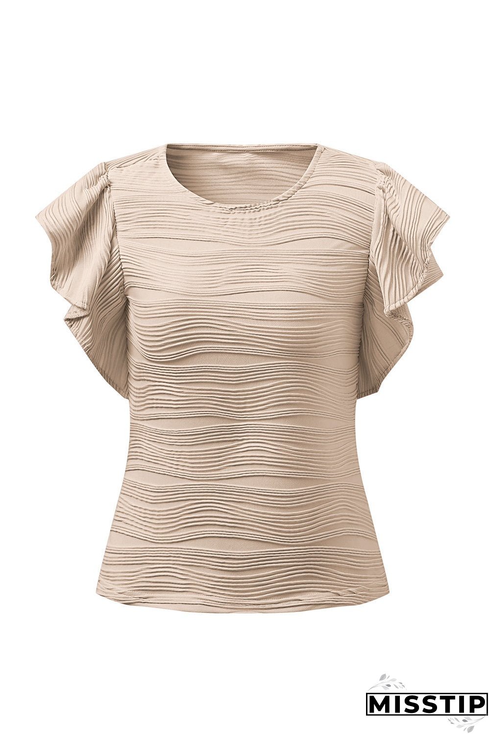Textured Round Neck Cap Sleeve Top