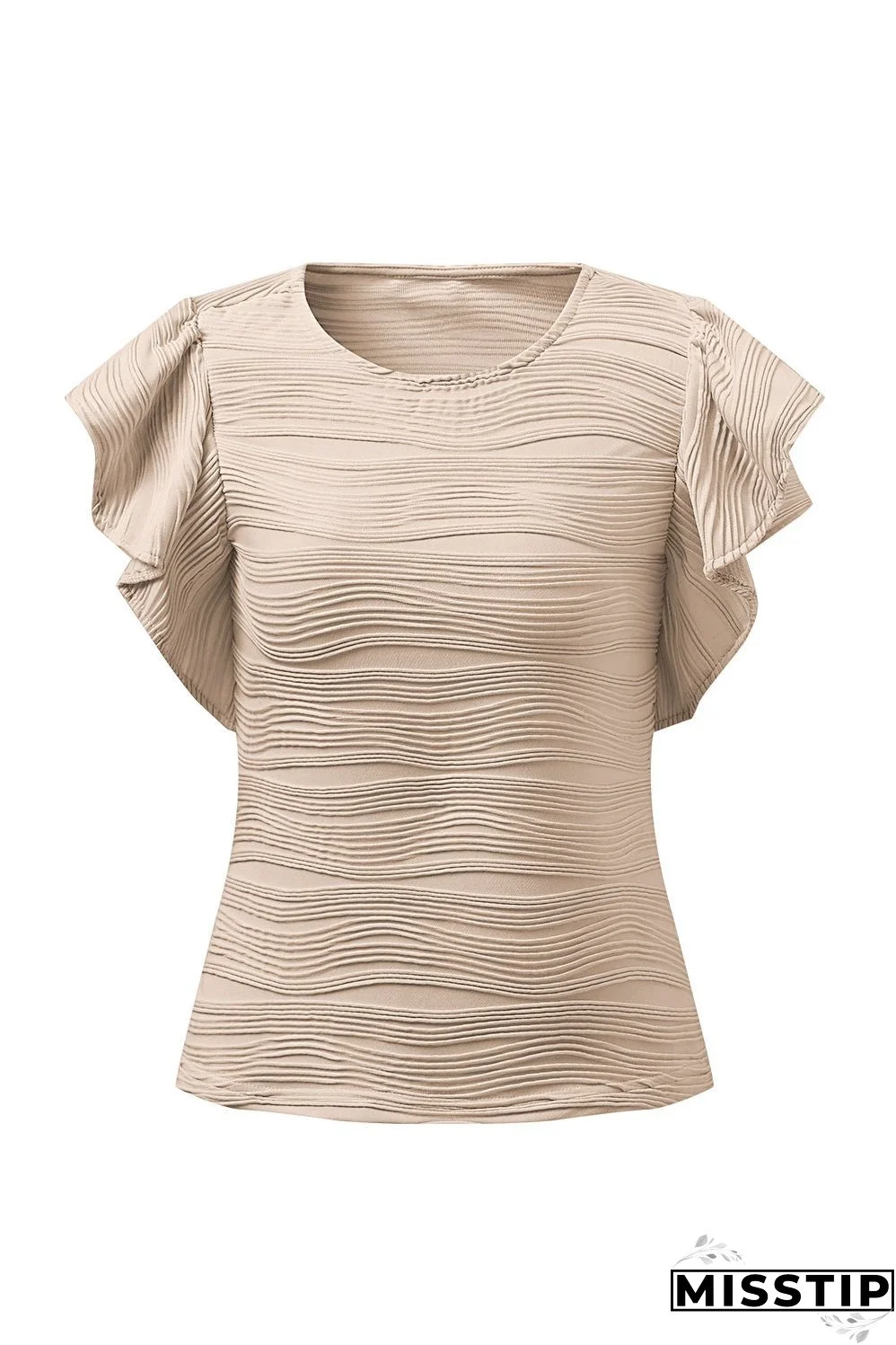 Textured Round Neck Cap Sleeve Top
