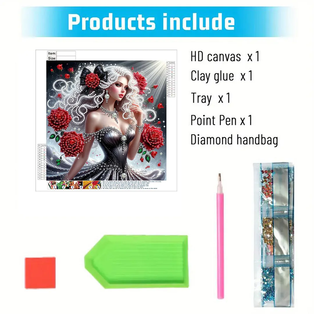Rose Black Dress Beauty Special Shaped 5D DIY Partial Drill Diamond Painting Kits for Adults Beginners Home Decor Diamonds Dots Gem Art Kits 11.81x11.81inch