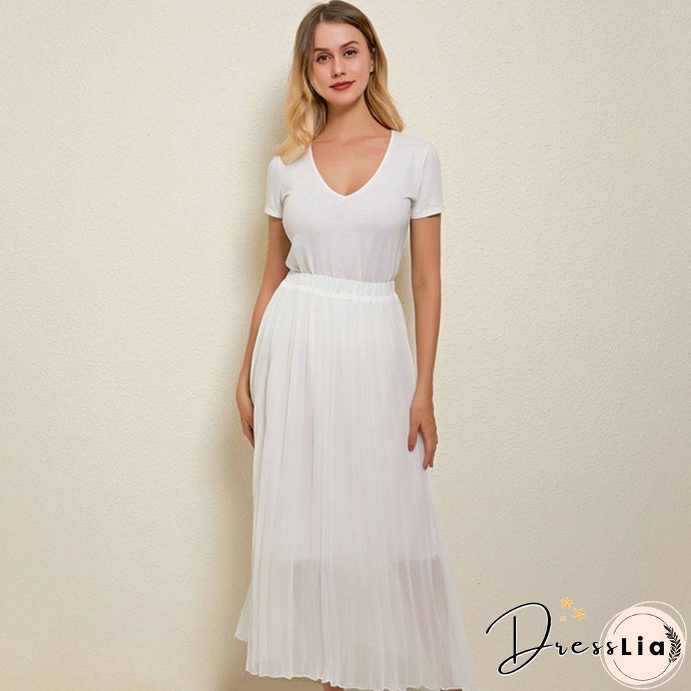 Summer New Fashion Women's Skirt One Size Multicolor Solid Pleated Skirt