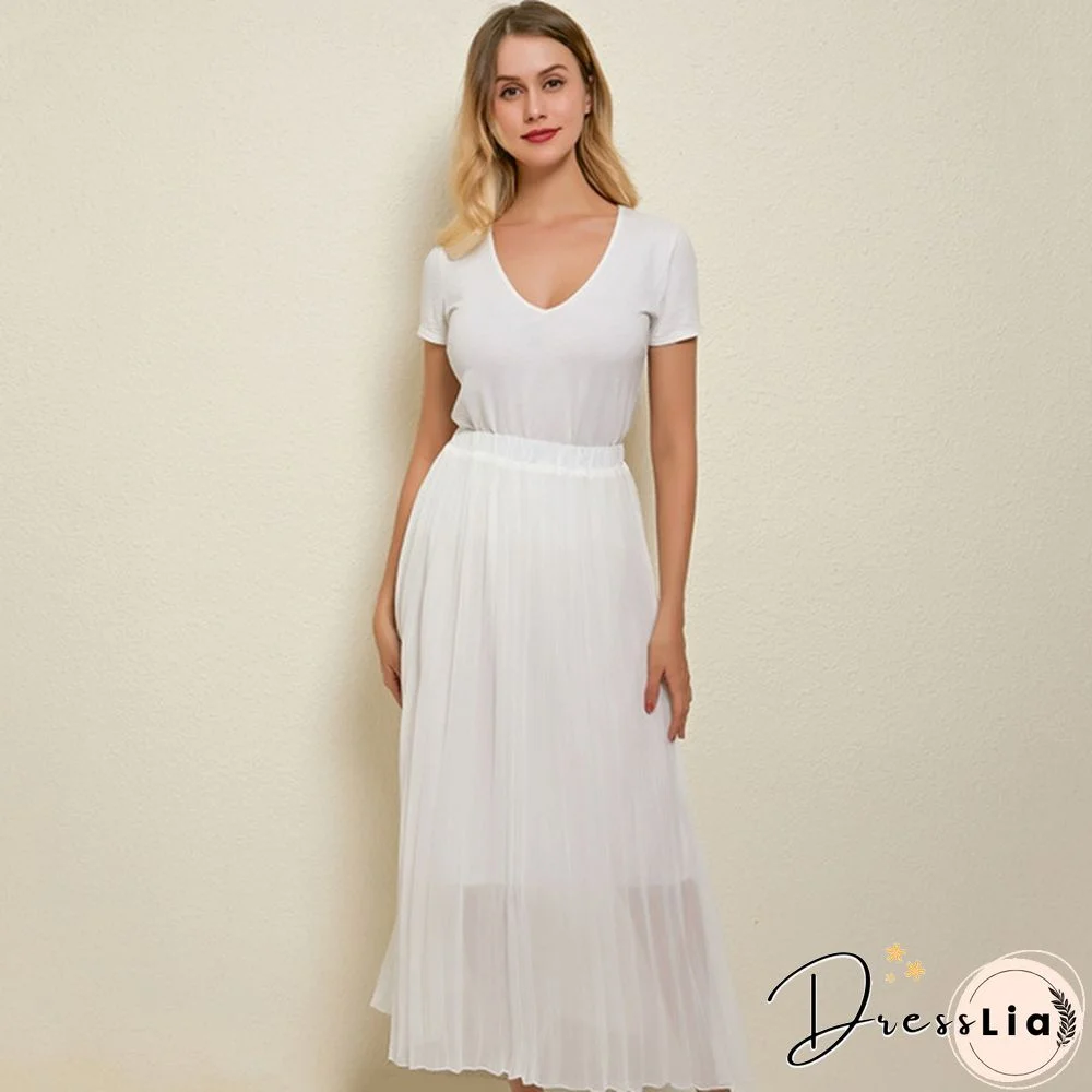 Summer New Fashion Women's Skirt One Size Multicolor Solid Pleated Skirt