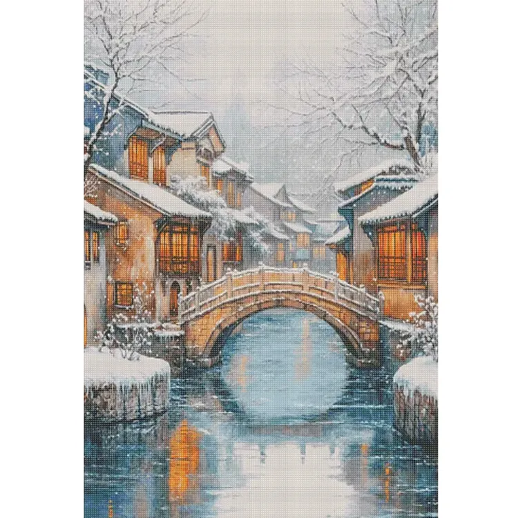 【Fairy Brand】Winter Water Town 70*95cm 14CT Stamped Canvas Egyptian Cotton Cross Stitch gbfke
