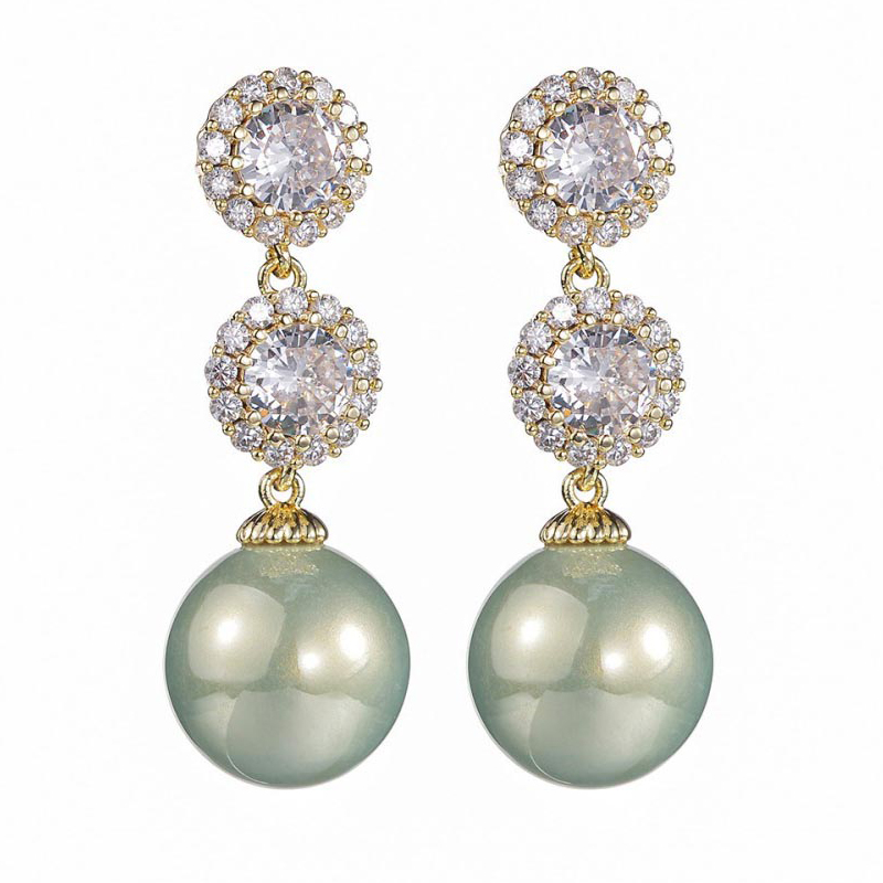 MIKAMU Cubic Zirconia Crystal Dangle Bridal Earrings 14K Gold Plate Pearl Dangle Earrings Statement Jewelry for Wedding, Bride, Bridesmaids