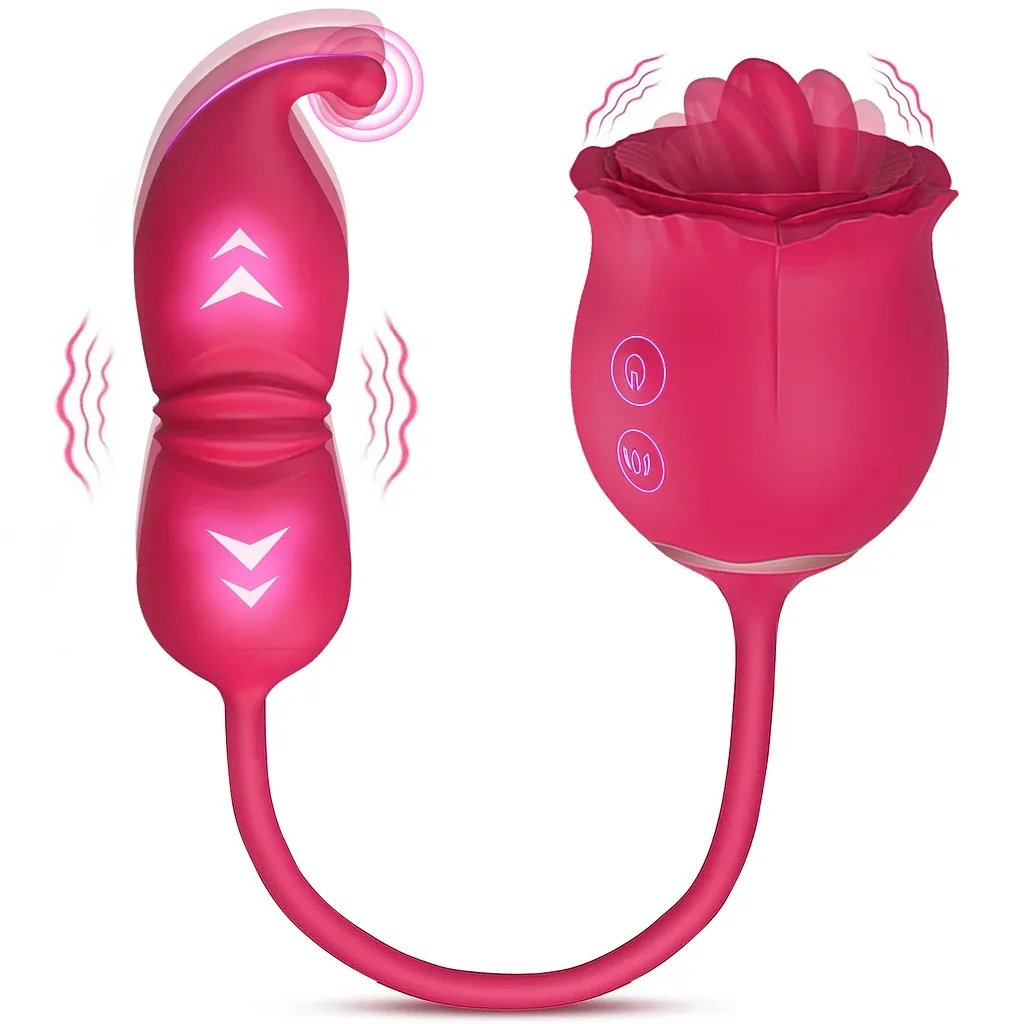 **3 In 1 Rose Tongue Licking Thrusting Vibrator