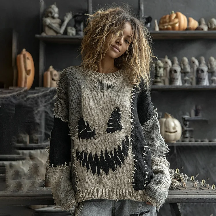Halloween Spooky Face Contrast  Cozy  Top