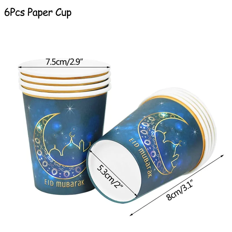 Ramadan Kareem Decoration Eid Mubarak Banner Balloons Disposable Tableware Set Ramadan Mubarak Muslim Islamic Party Decorations