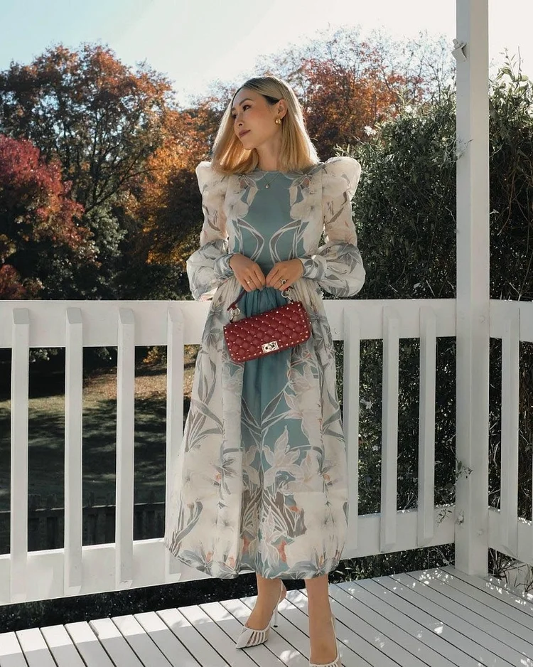 Autumn print long-sleeved princess sleeve dress