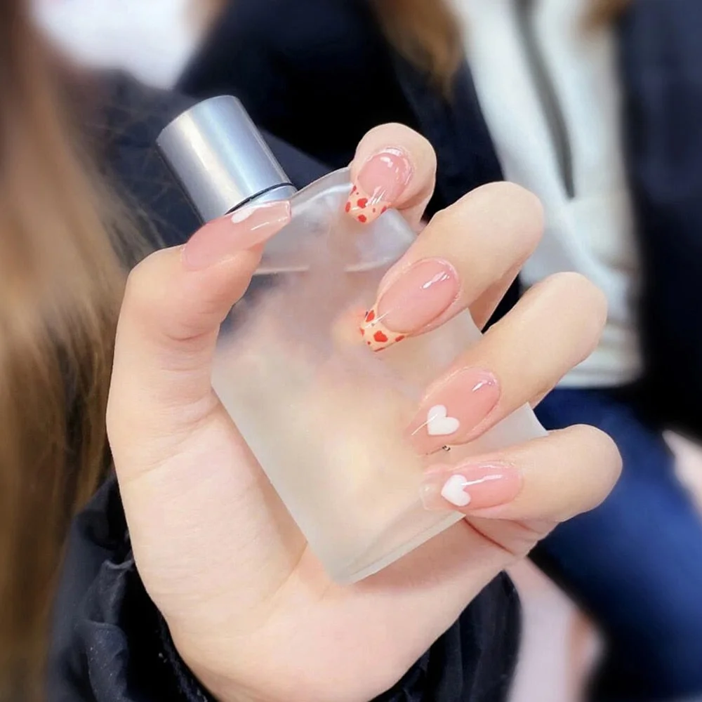 24Pcs Detachable Butterfly Rhinestone French Ballerina False Nails Artificial Coffin Full Cover Fake Nails With Glue Manicure-Nail Inspo