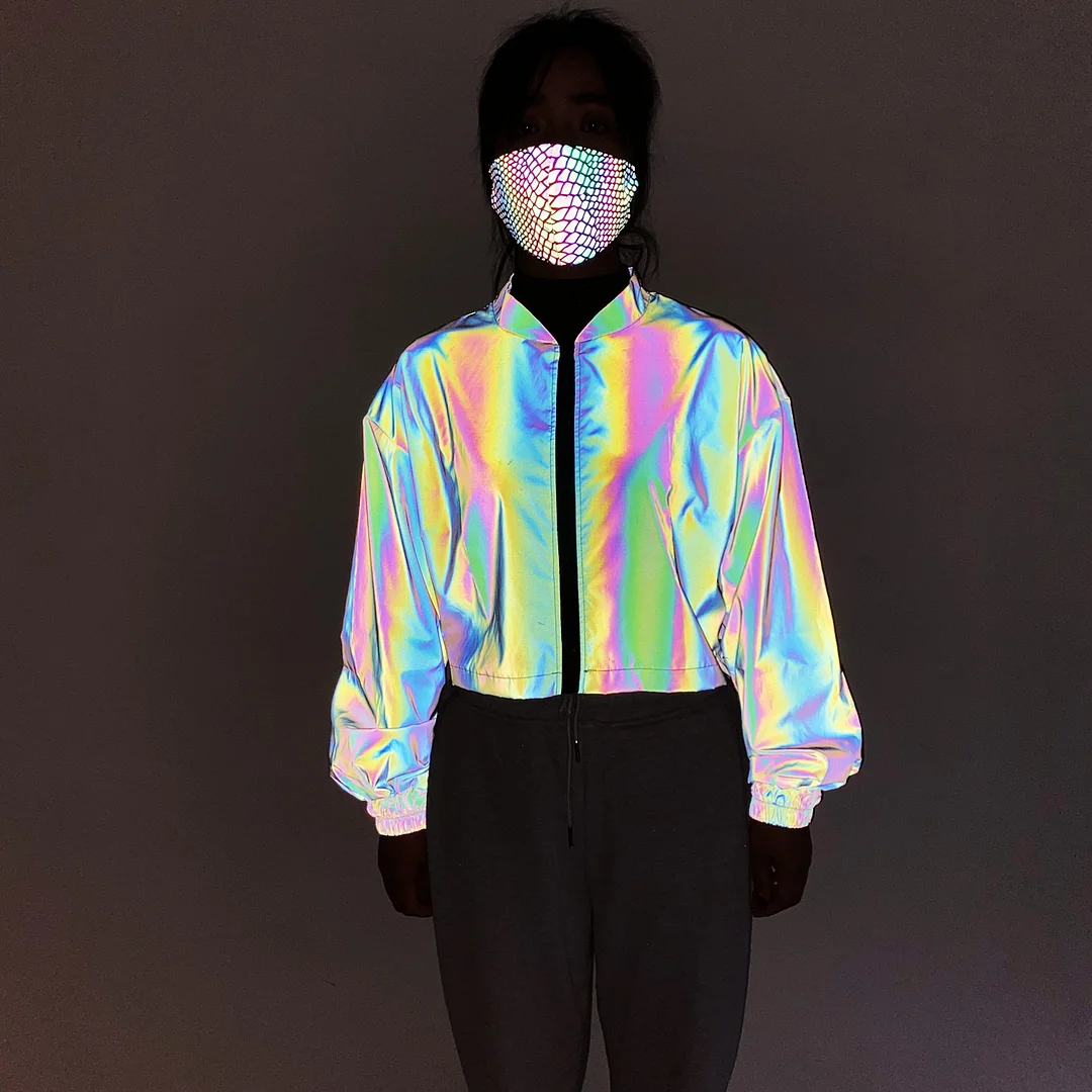 Woherb 2024 Spring And Autumn Fashion Short Dazzle Color Reflective Coat Female Ins Loose Stand Collar Short Jacket Large Size Women's Clothing-Outfit Ideas