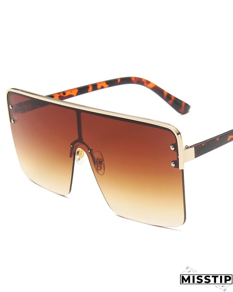 1Pair Half Metal Frame Ombre Lens Flat Top Sunglasses