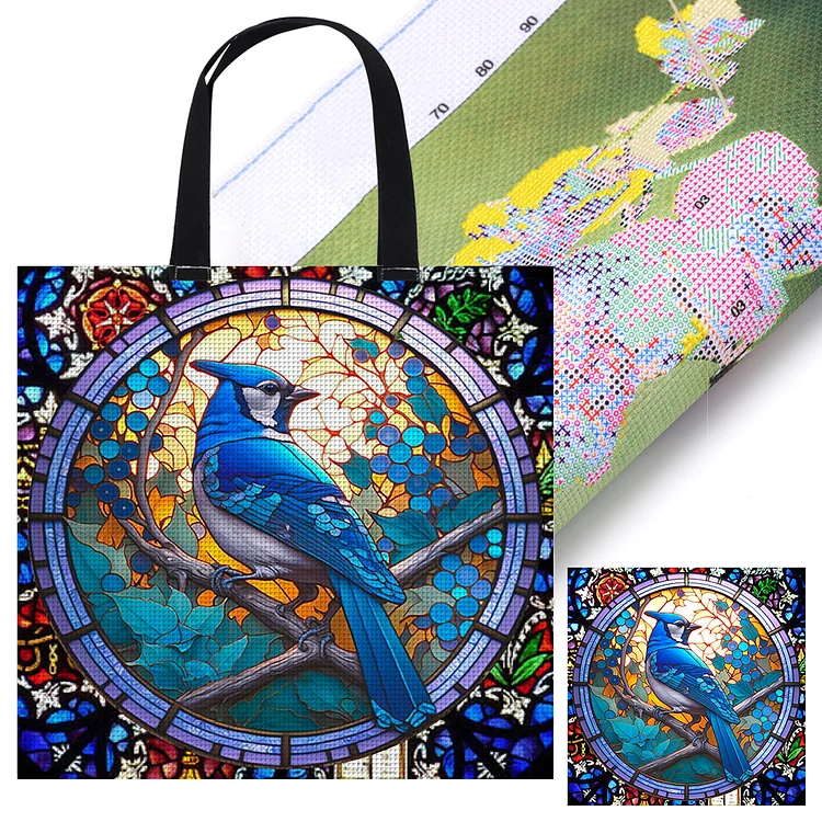 Shopper Bag - Blue Crowned Jay 11CT Stamped Cross Stitch 40*40CM