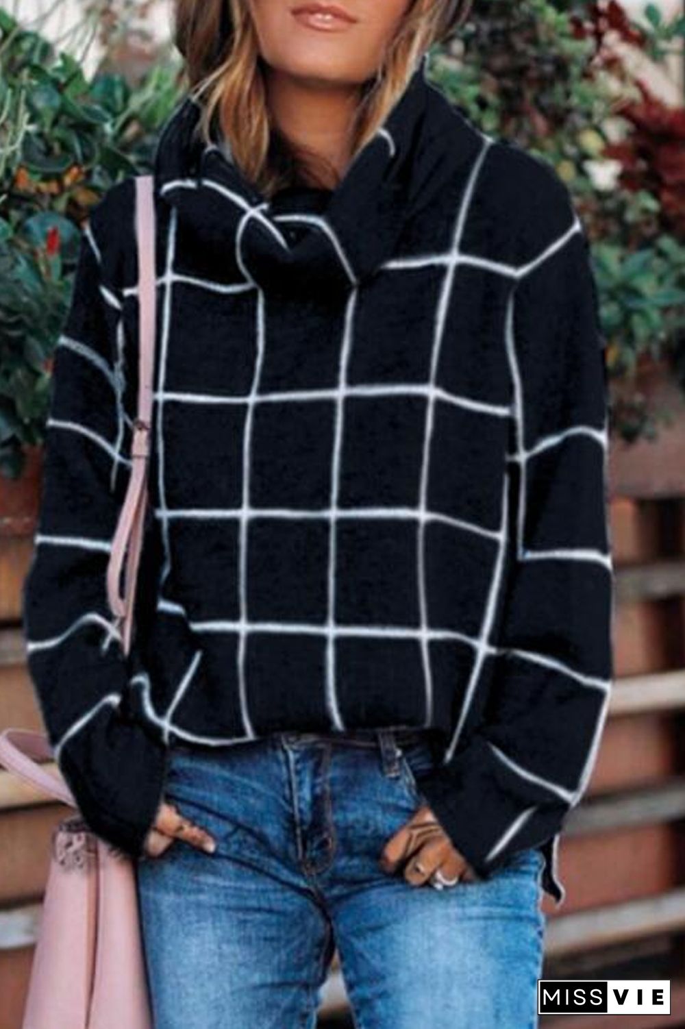 Turtleneck Plaid Casual Sweater