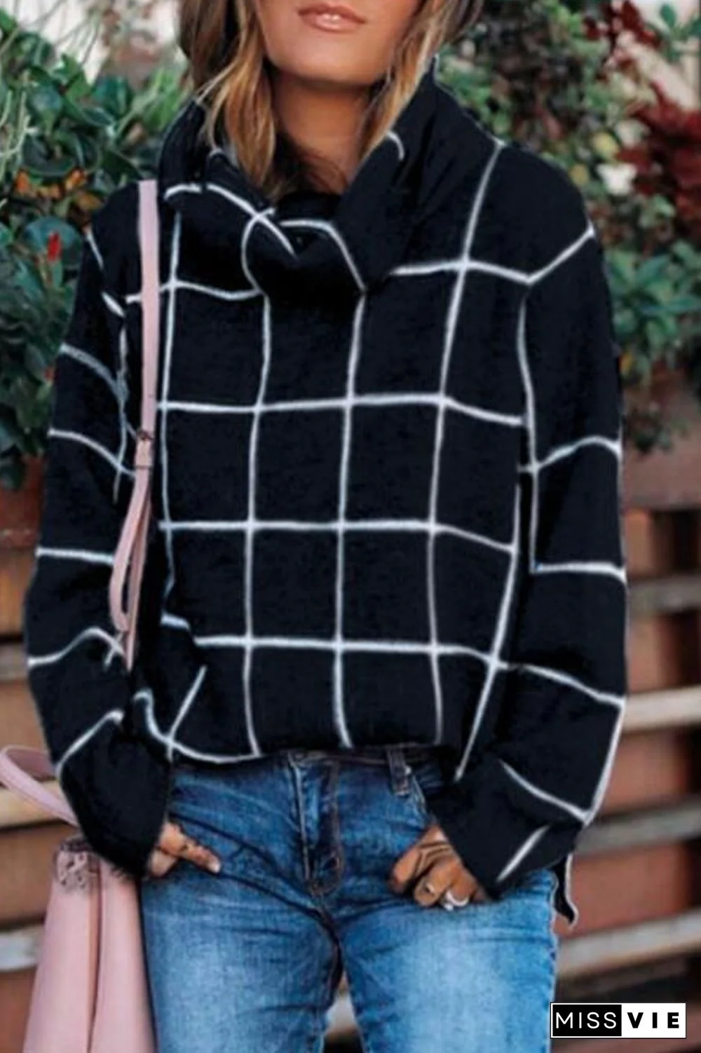 Turtleneck Plaid Casual Sweater