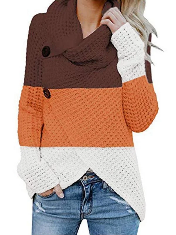 Mayoulove Women color block turtleneck sweater-Mayoulove