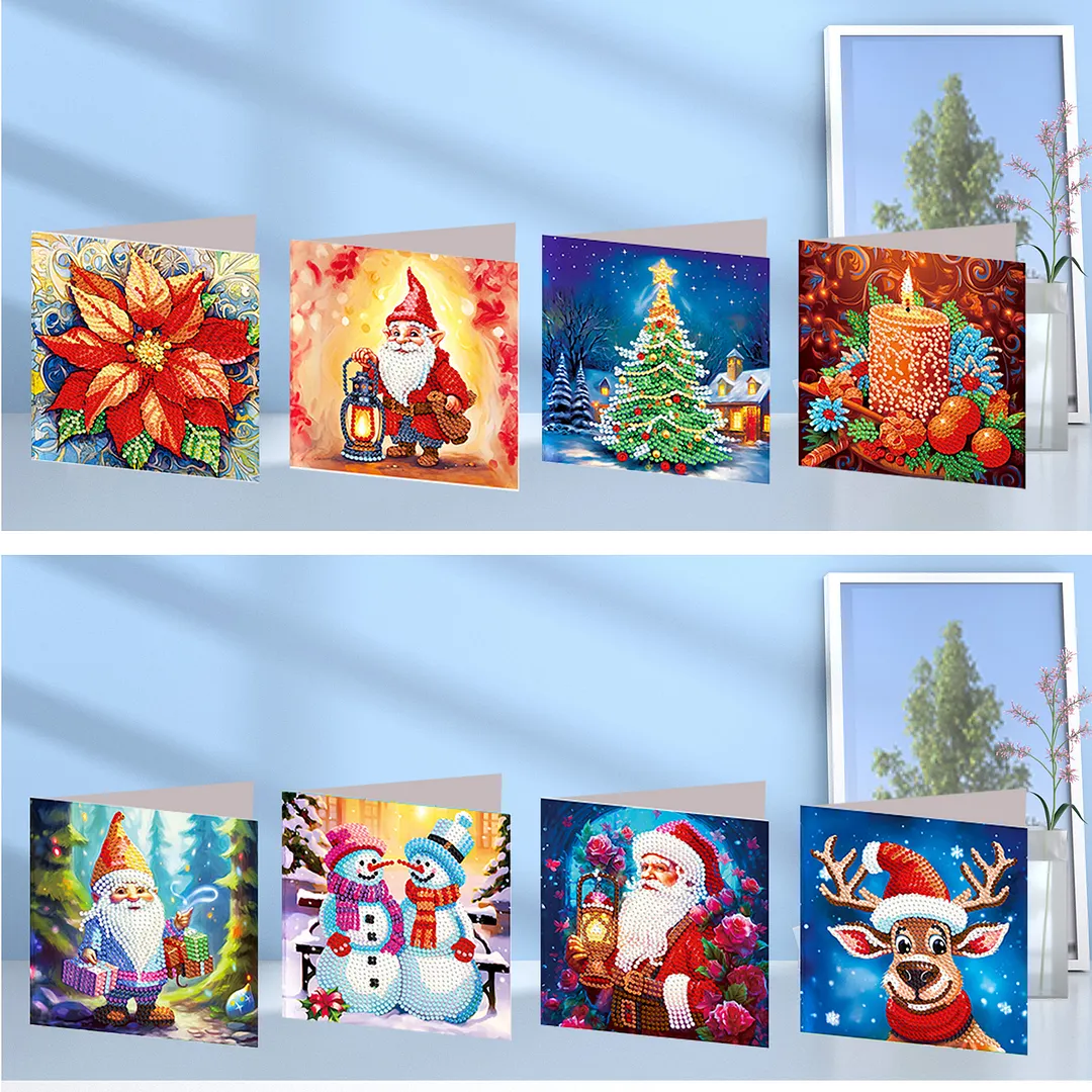 8Pcs Christmas Goblin DIY Diamond Painting Greeting Card Set with Envelopes Crystal Painting Art Greeting Cards for Beginner Adult Holiday Crafts Gifts