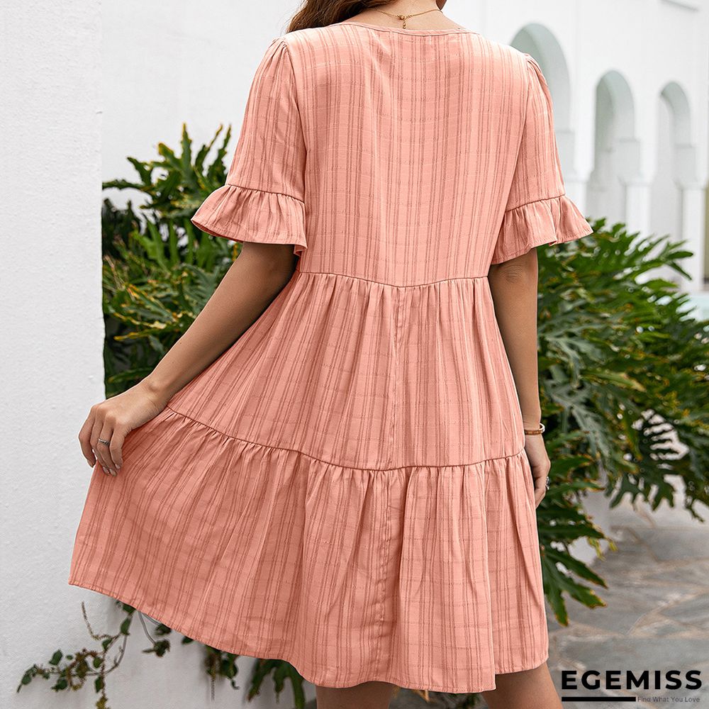 Loose Dress 5-minute Sleeve Medium-length V-neck Dress | EGEMISS