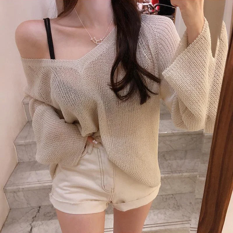 Billlnai New Female Sweater Women Winter Pullover Knitting Overszie Long Sleeve Girls Tops Loose Sweaters Knitted Outerwear Thin Sexy