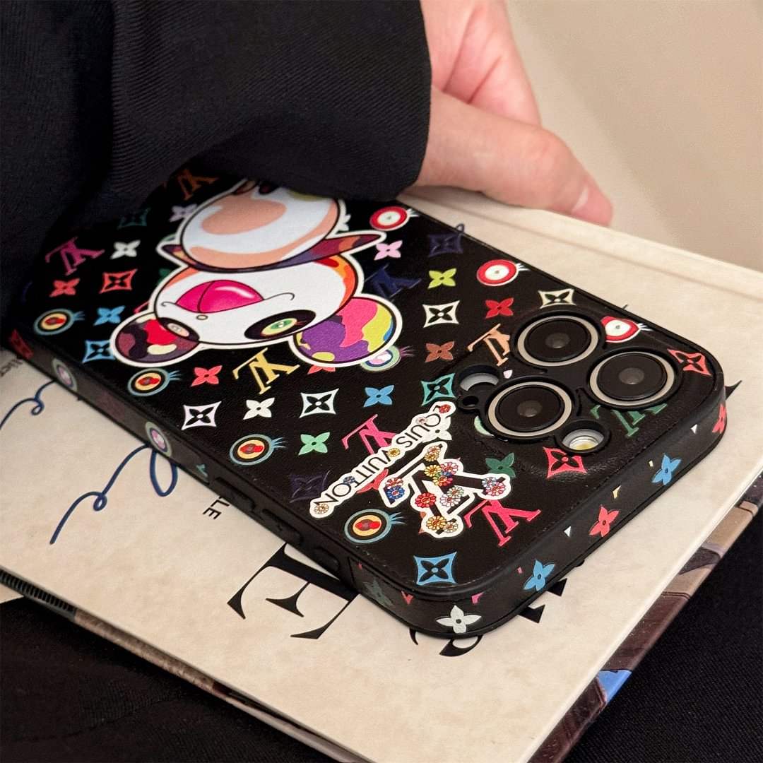 Louis Vuitton x Murakami Canvas Leather Cartoon Panda Apple iPhone Case
