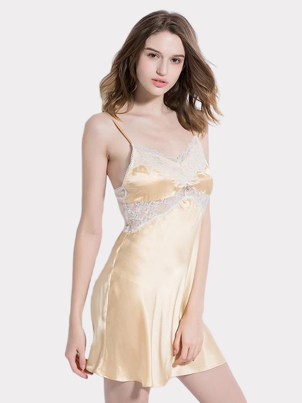 19 Momme Lace Short Silk Nightgown | Two Colors Selected-Real Silk Life