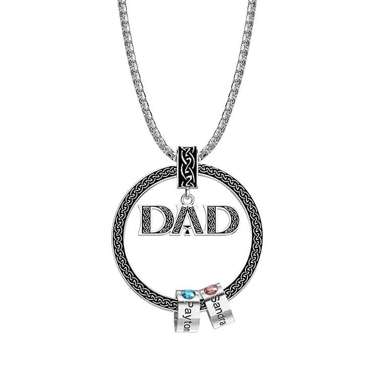 Dad Necklace Personalized Circle Men Necklace with Birthstones Engraved 2 Names Gifts For Father