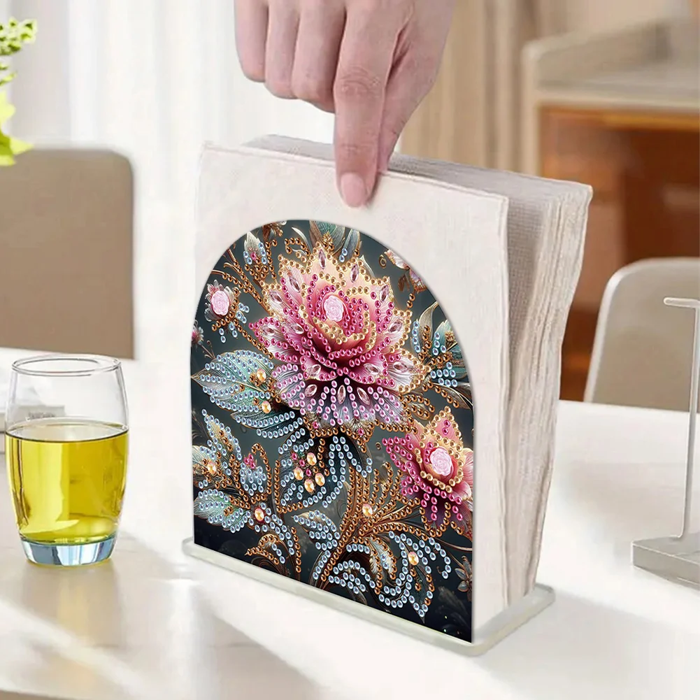 DIY Flowers Acrylic Napkin Holder Diamond Painting Kit for Home Table Decor