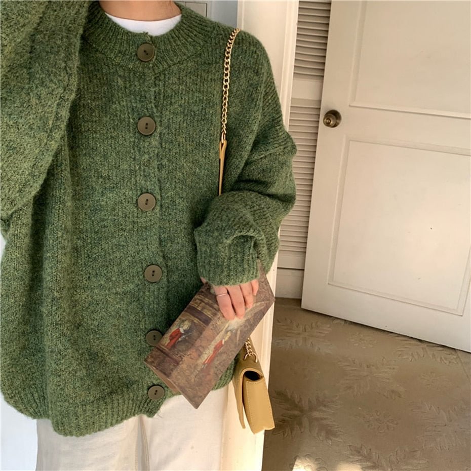 Green Sweater Cardigan Women Winter Sweater Oversized Jacket Harajuku Knitting Sweaters Female Winter Loose Coat Streetwear Girl