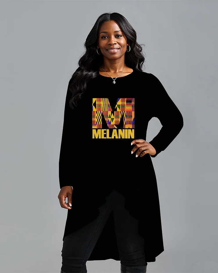 Women's Plus Size Ethnic Style Melanin Irregular Hem Long Sleeve Top