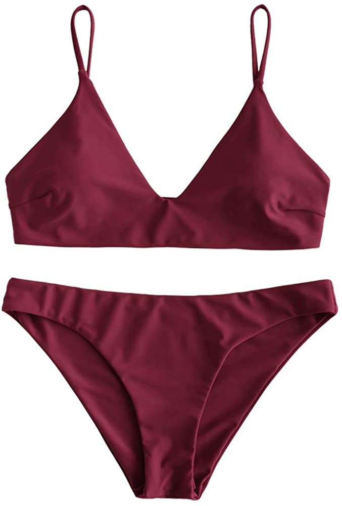 Women's Solid Spaghetti Strap Bralette Bikini Set Two Piece Swimsuit