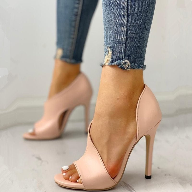 Stiletto Shoes Peep Pointed Toe Wide Strap Slip-On High Heels Sandals