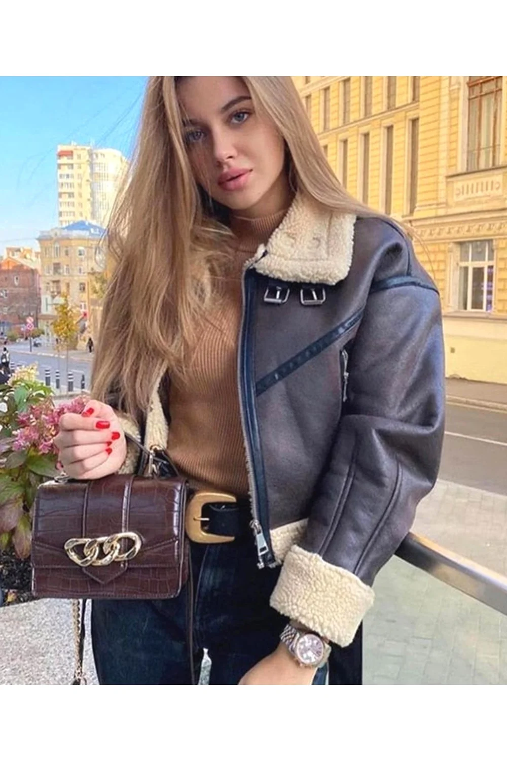 Toloer New Fashion Suede Teddy Brown Woman Jacket Vintage Patchwork PU With Zipper Winter Coat Women Female Outwear Tops 1109-0