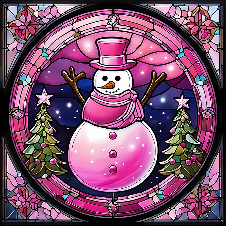 Full Round Diamond Painting - Christmas Glass Art - Pink Snowman 30*30CM