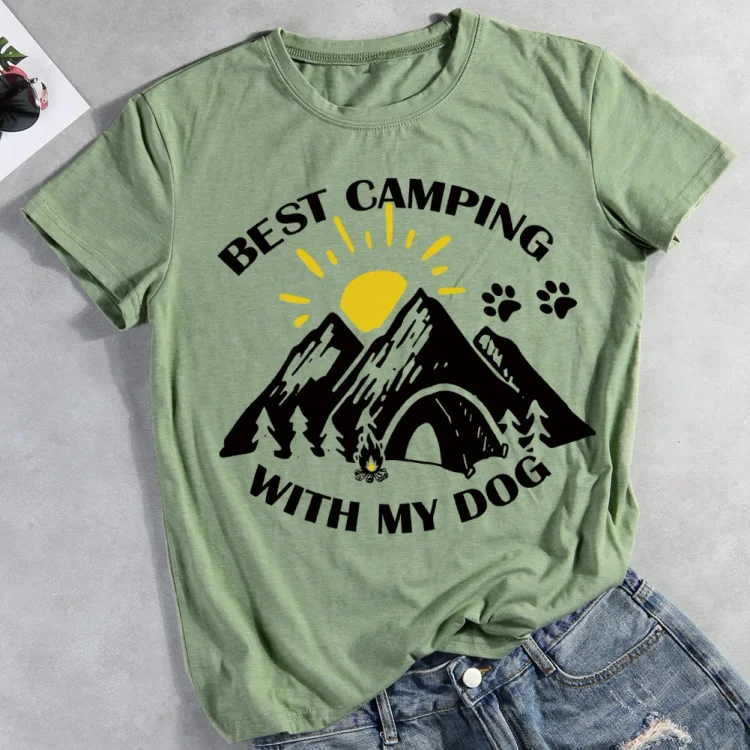 est camping with my dog  Pet Animal Lover T-shirt Tee -012001-CB